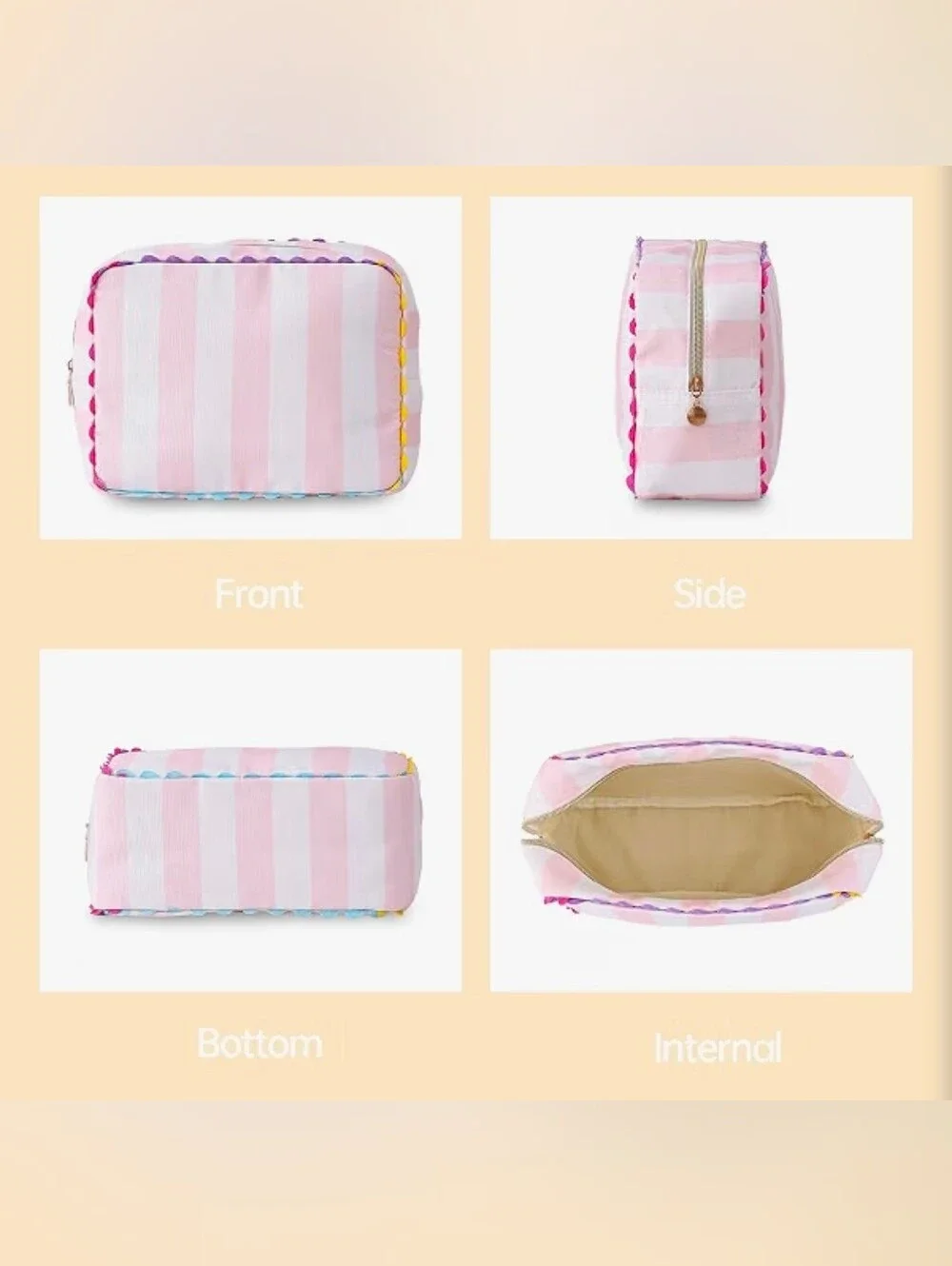 Striped Pink & White Makeup Bag W. Zipper | NEW WITH TAGS |
